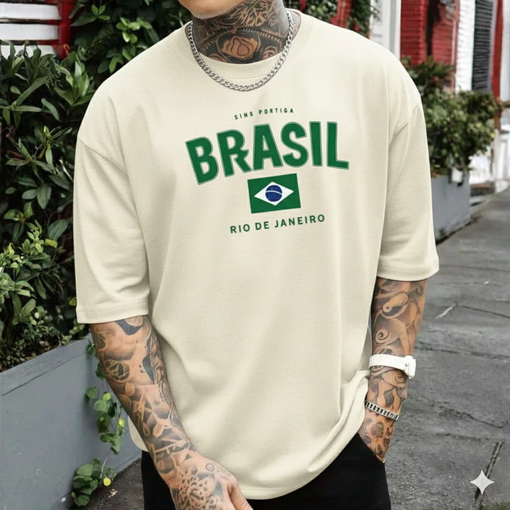 Camiseta Unissex Estampa Brasil Confortável 100% Algodão
